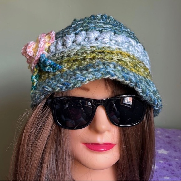 Crochet newsboy medium rose hat soft acrylic yarn new beautiful - Picture 4 of 13